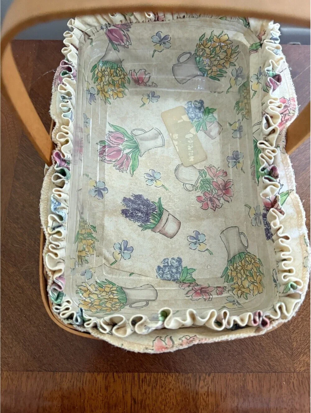 2000 Longaberger Early Blossom Basket w/Liner Protector Plate 2 Pots & Tie-On
